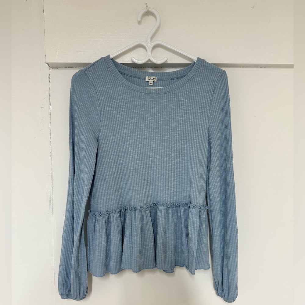 Kismet Blue Peplum Blouse with Long Sleeves
